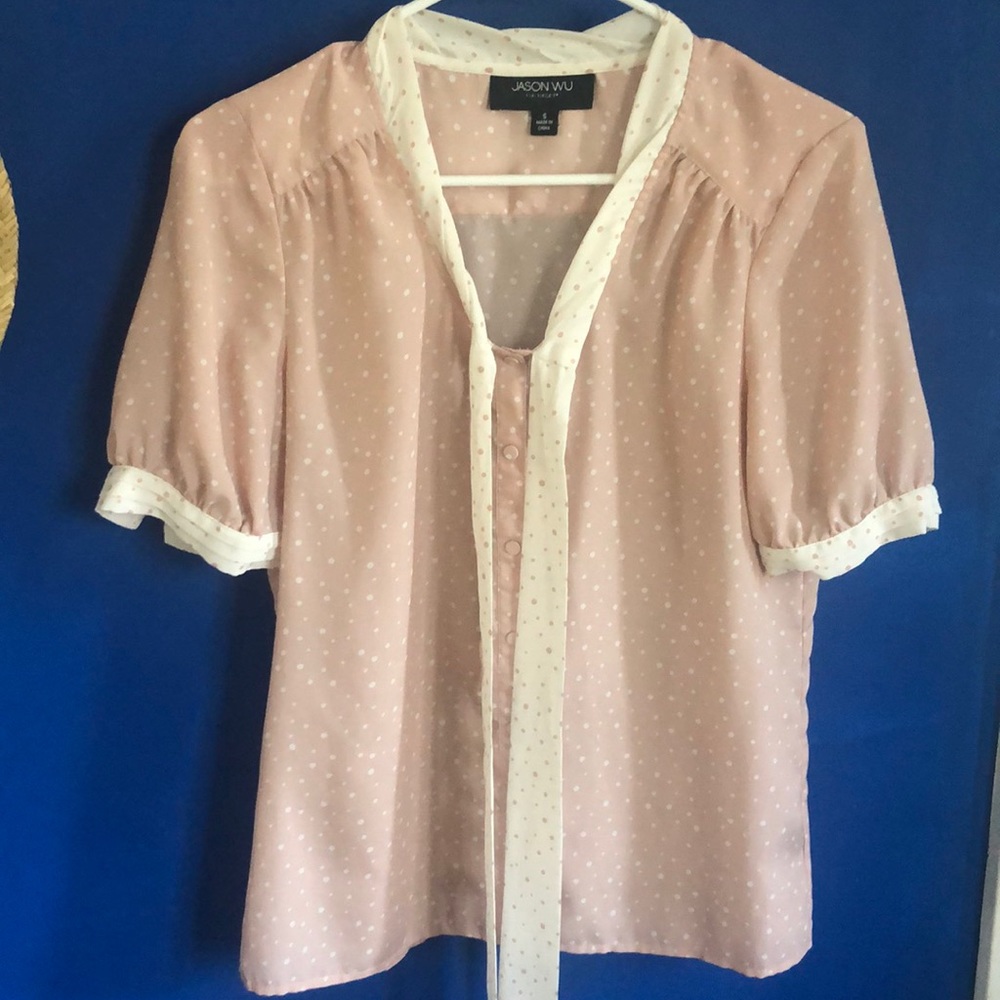 SUPER CUTE Pink and White Polka Dot Shirt.